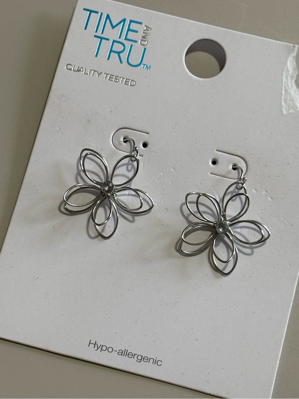 New Time & Tru Silver Floral Wire Drop Earrings